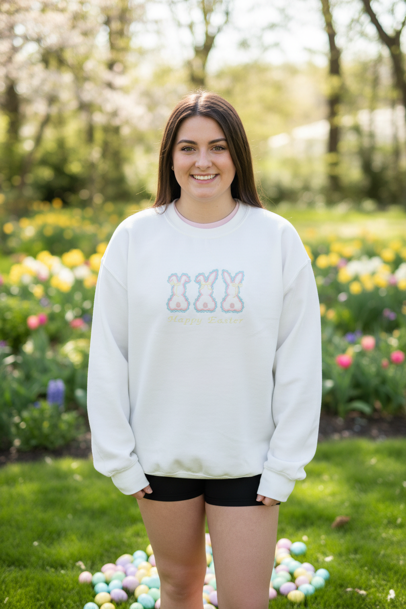 Easter Hoodie - Model Looking at Camera