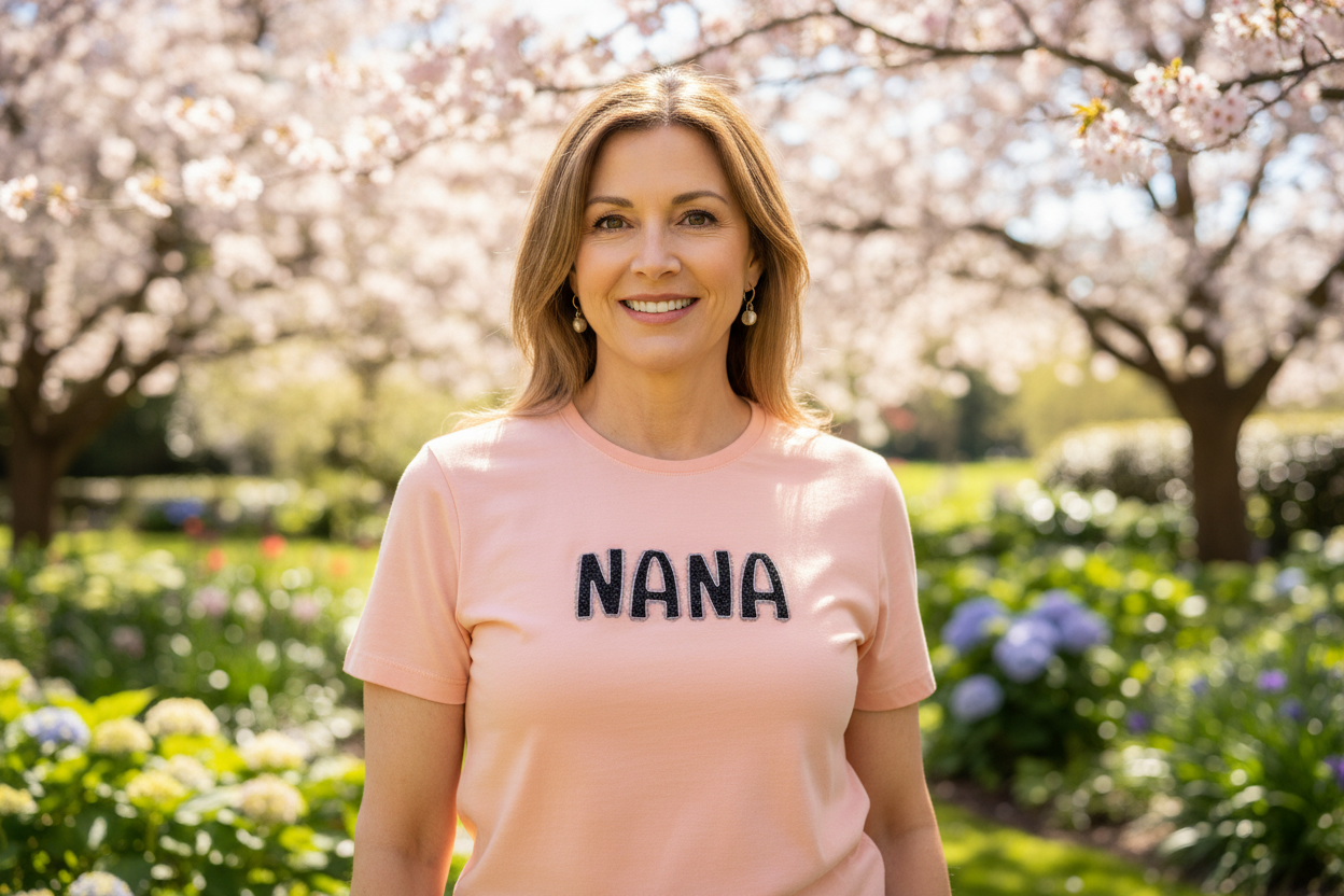 NANA shirt lifestyle photo in spring setting