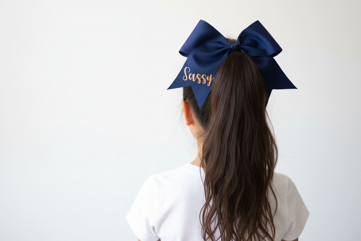 Sassy bow worn in hair - back view