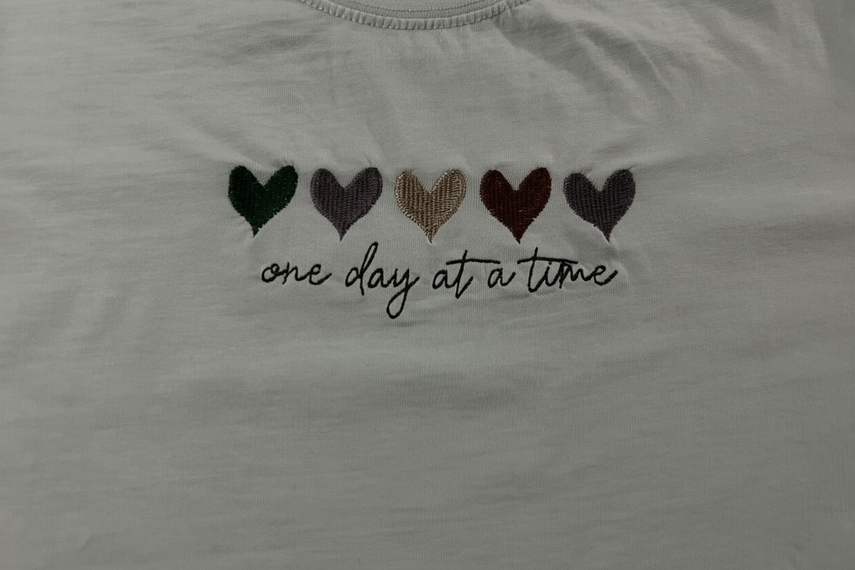 One day at a time embroidery close-up