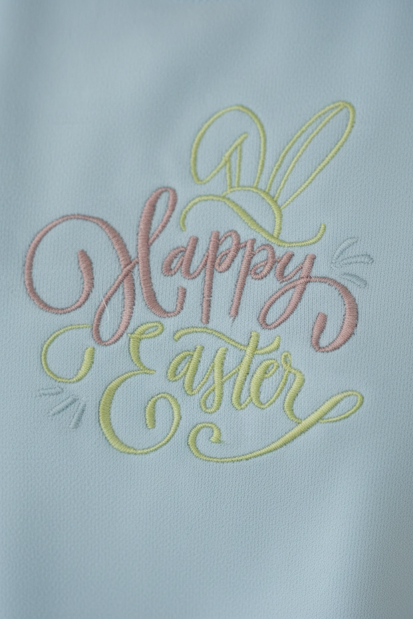 Zoomed in detail of embroidered sweatshirt